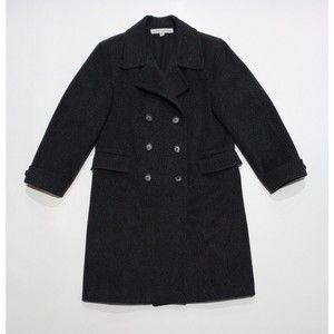 Larry Levine Women's Overcoat Size 8 Gray 100% Wool Double Breasted Winter Coat